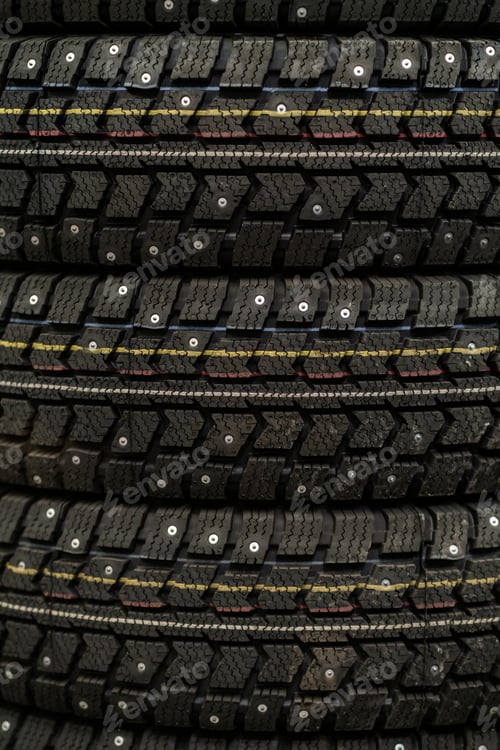 Preview: Sale of car tires for sale in the store. Many new winter tires lie