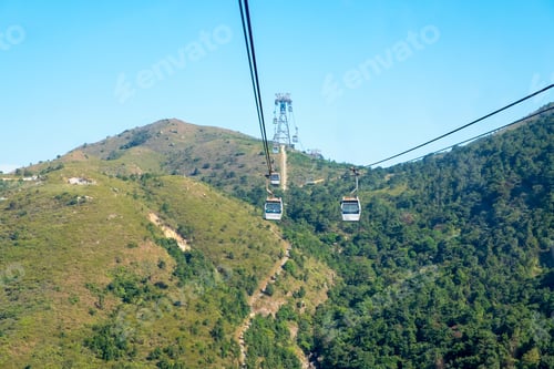 Preview: View from cable car across mountain view at sea and city