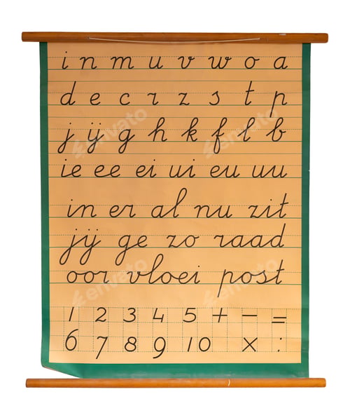 Preview: Vintage classroom cursive writing chart with alphabet