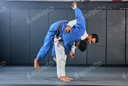 Preview: Mma, fitness and training with a teacher and student doing exercise or workout to learn and practic