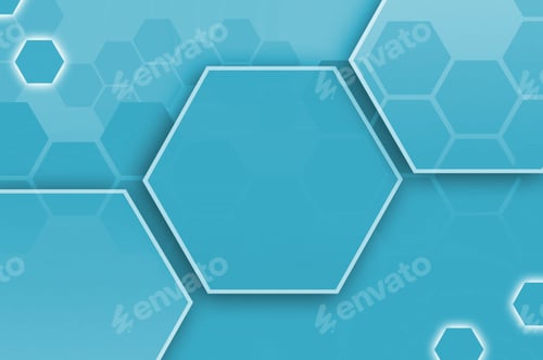 Preview: Abstract technological background consisting of a set of hexagons and other geometric shapes in blue