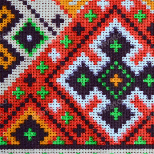 Preview: Traditional Ukrainian folk art knitted embroidery pattern on textile fabric