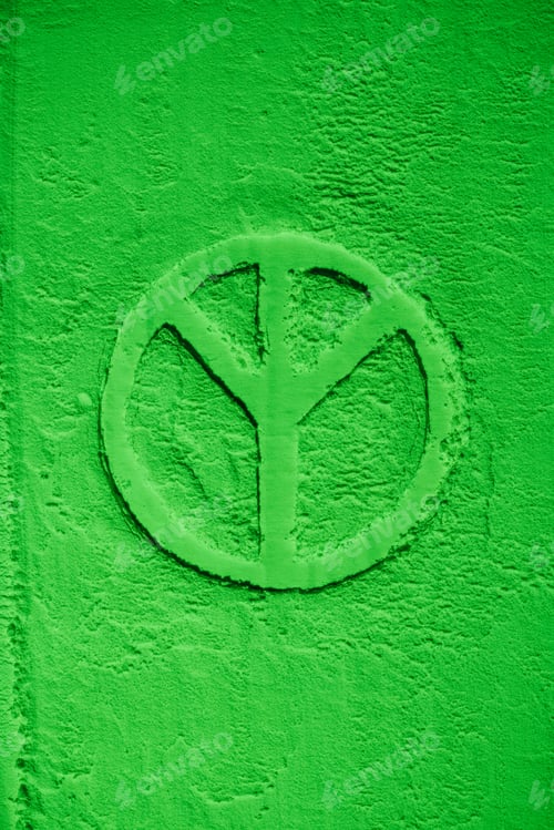 Preview: top view of greenpeace symbol in green flour