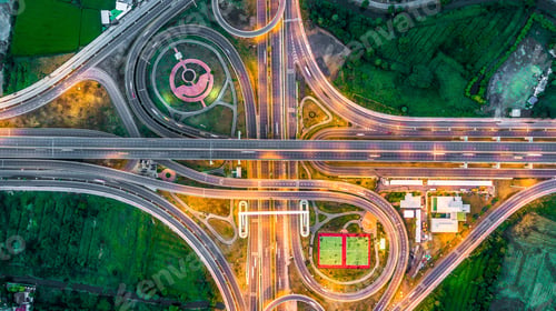 Preview: Aerial view elevated road and traffic junctions, Modern construction design traffic ways traffic jam
