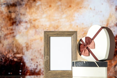 Preview: front view valentines day presents with picture frame on light background feeling marriage love