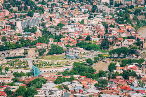 Preview: Tbilisi Georgia Aerial View Of Bridge Of Peace Over Mtkvari Rive