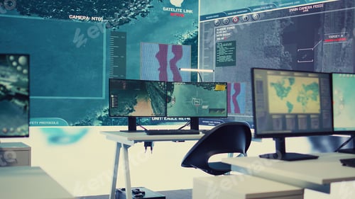 Preview: Military control center used in following global threats on a big display