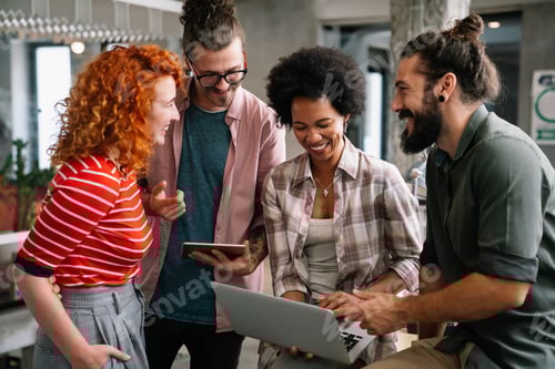 Preview: Programmers cooperating at IT company developing apps. People business work office concept