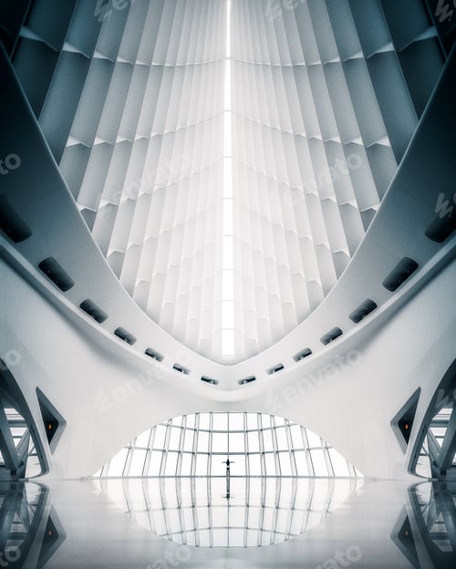 Preview: Vertical shot of the interior of a white abstract architectural building