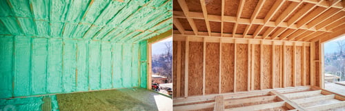 Preview: Photo collage before and after thermal insulation room in wooden frame house.