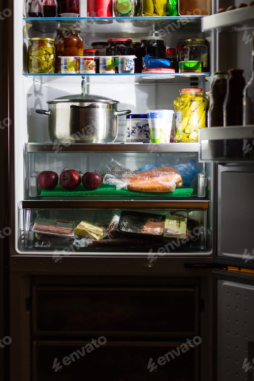 Preview: Home refrigerator with food on shelves