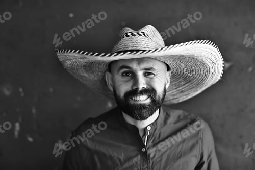 Preview: Cheerful Man Beard Sambrero Style Mexico Carnival Hipster Travel