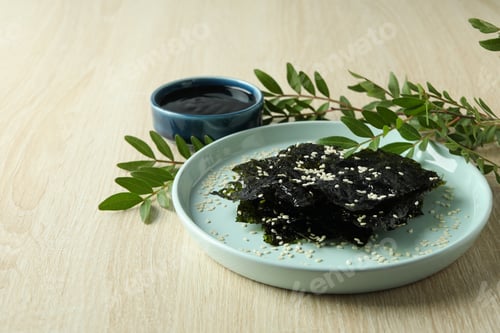 Preview: Concept of Japanese food, seaweed nori, space for text