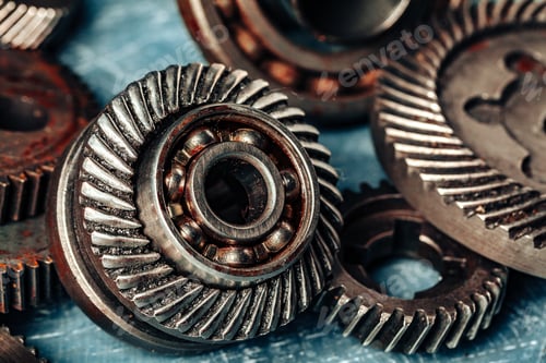 Preview: Close up of old rusty car parts on dark background