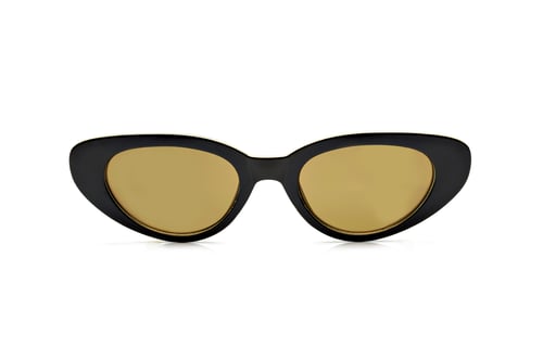 Preview: Sunglasses Black Frame with Gold Lens Close Up