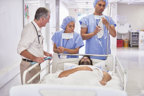 Preview: Doctors surrounding patient in hospital bed