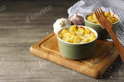 Preview: Concept of tasty and delicious homemade food - potato casserole