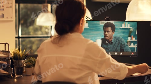 Preview: Young adult meeting with man on online videocall connection