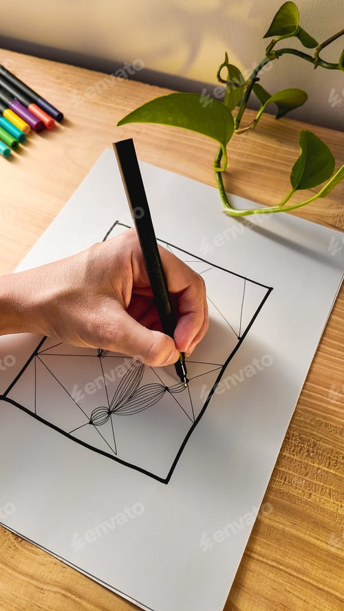 Preview: Art therapy, Hand of artist drawing on canvas paper. Mental health activities