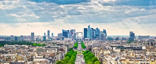 Preview: La Defense business area, Grande Armee avenue. Paris, France