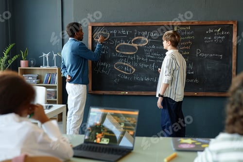 Preview: Class with Male Teacher And Student Writing on Blackboard
