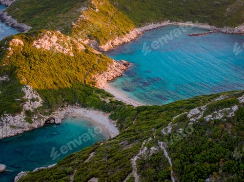Preview: Aerial view of Porto Timoni beach in Corfu, Greece.