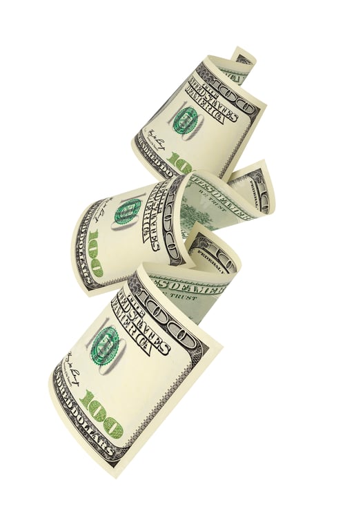 Preview: Hundred dollar bill isolated on white. 3D rendering.