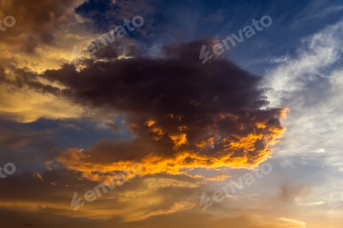 Preview: A vivid sunset paints the sky in dark blue and orange hues