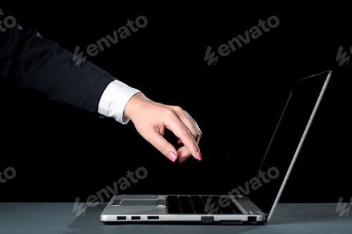 Preview: Businesswoman Pointing Important Announcements On Lap Top.