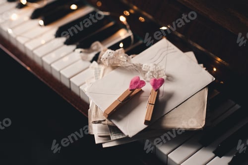 Preview: Piano keys with paper mail post
