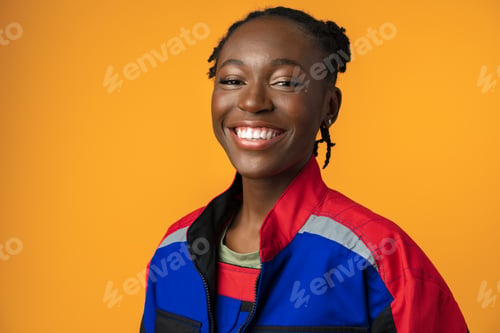 Preview: Young african american handywoman in yellow studio