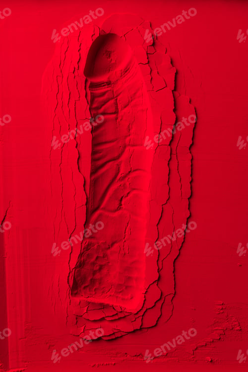 Preview: top view of shape of dildo on red powder