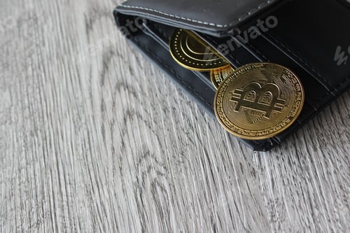 Preview: Bitcoin and wallet with copy space.