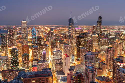 Preview: Chicago, Illinois, USA Aerial Cityscape at Dusk