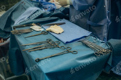Preview: Sterile Surgical Instruments on Table in Operating Room