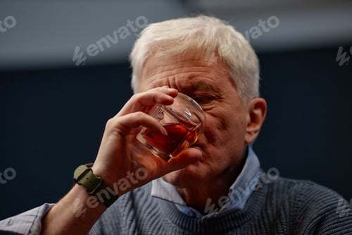 Preview: Elderly Man Drinking Beverage and Reflecting