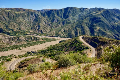 Preview: Scenic view of a winding road through the Andes mountains in Bolivia.