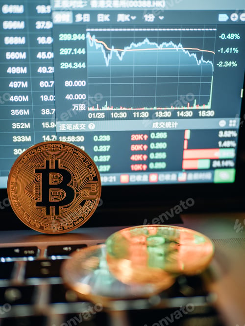 Preview: cryptocurrency and stock market business concept