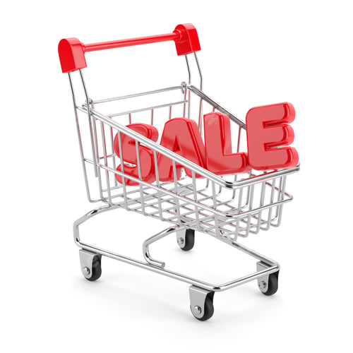 Preview: Shopping cart and Sale word isolated on white. 3D rendering.