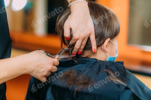 Preview: Child with a Protective Mask, Haircutting in Hairdresser Salon