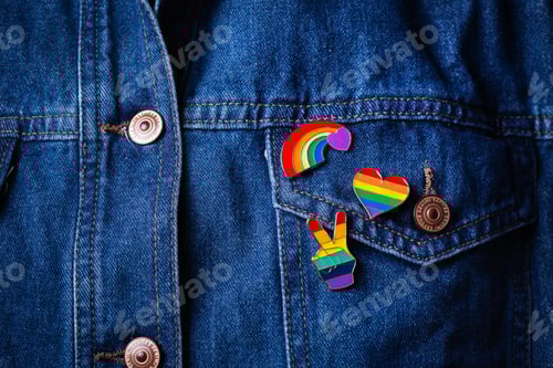 Preview: Rainbow Pride Pins on a Blue Denim Jacket