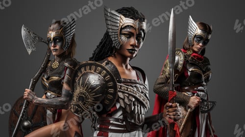 Preview: Three female warriors from past with armors and cold steel