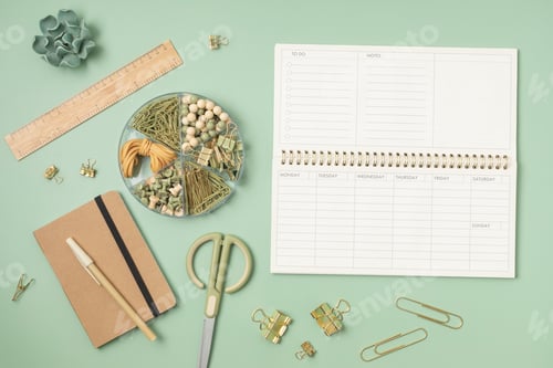 Preview: Mockup of weekly planner and office stationery
