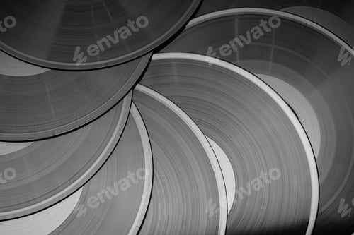 Preview: Heap of LP vinyl records as background or texture. Copy space.