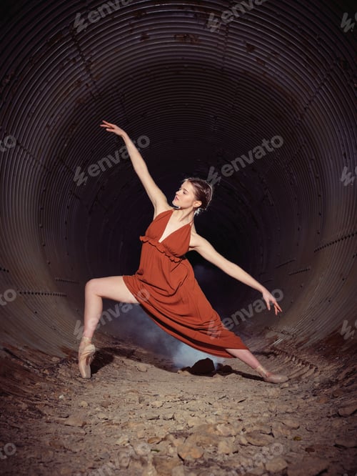 Preview: Young ballerina spinning in pipe
