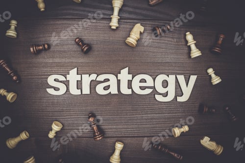 Preview: word strategy on wooden background