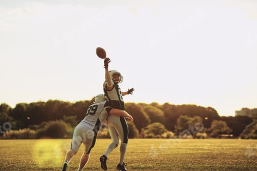 Vista previa: Football player getting tackled during a pass reception
