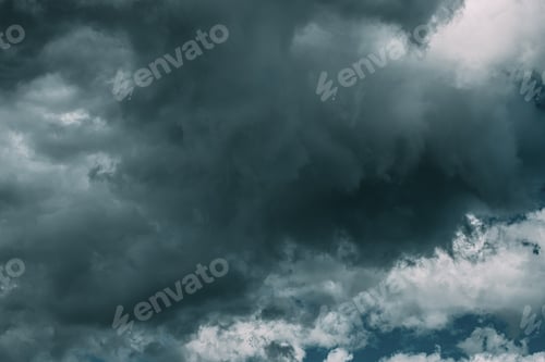 Preview: Dark Blue Cloudy Rainy Sky With Rain Heavy Clouds. Storm, Thunder, Thunderstorm, Storm clouds. Sky