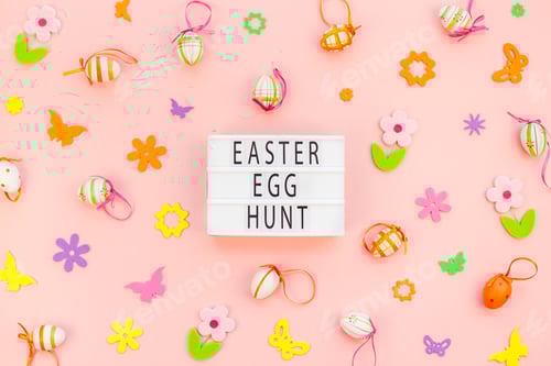 Preview: Festive Easter Egg Hunt Still Life Flat Lay