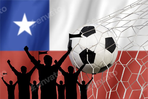 Preview: Silhouettes Of Soccer Fans With Flag Of Chile .Cheer Concept